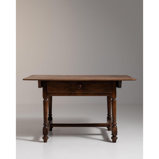 19th Century French Chestnut Brown Oak Table with Single Drawer For Sale In Greensboro - Image 6 of 15