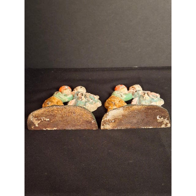 Antique Hubley 332 Cast Iron Kissing Dutch Kids Bookends Pair Original Paint 1920s For Sale - Image 16 of 17