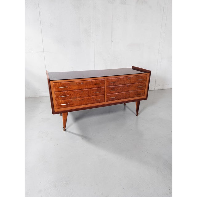 Mid-Century Chest of Drawers in Wood, Glass and Brass, Italy, 1950s For Sale - Image 4 of 7