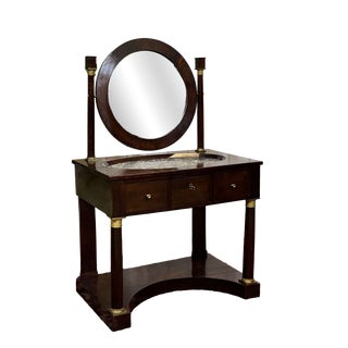 Antique Empire Style Dressing Table in Mahogany with Marble Top, 1800s For Sale