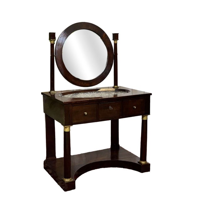 Antique Empire Style Dressing Table in Mahogany with Marble Top, 1800s For Sale