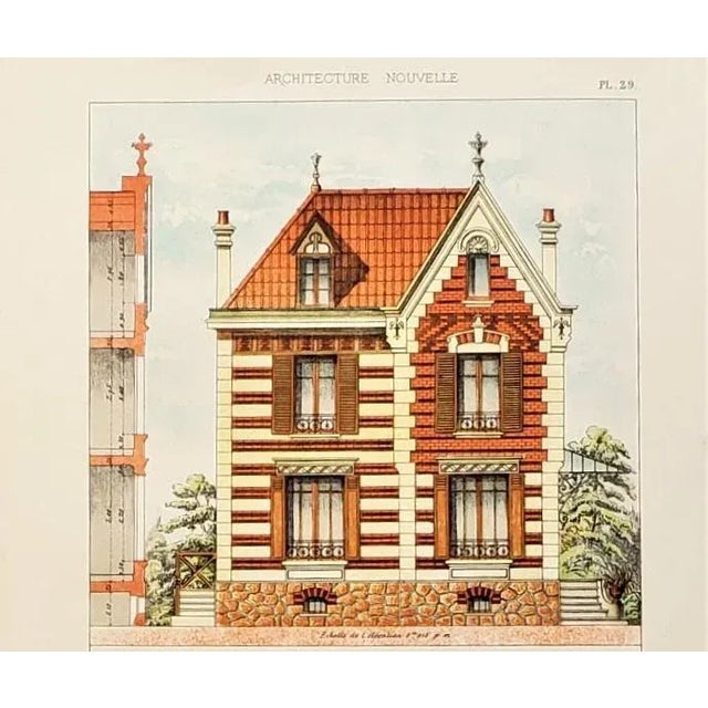 Pair- 1900 French Architecture Lithographs-Country Homes For Sale In New York - Image 6 of 8