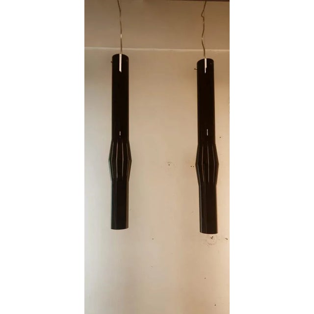 Nere Murano Suspensions with Double Bulb, 2000s, Set of 2, in Flawless conditions. Designed 1990 to 1999 Up to 250V...