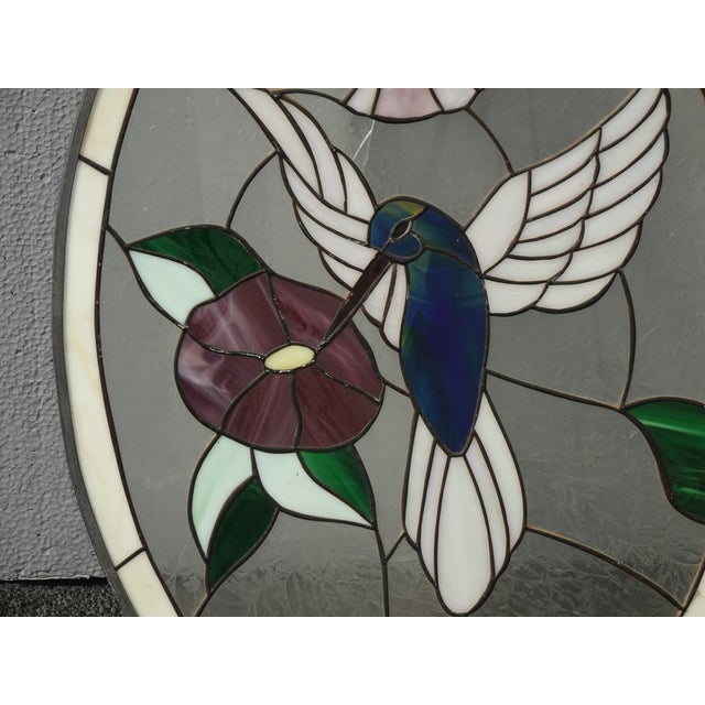 Vintage French Country Stained Glass Hanging Window Decor W a Bird