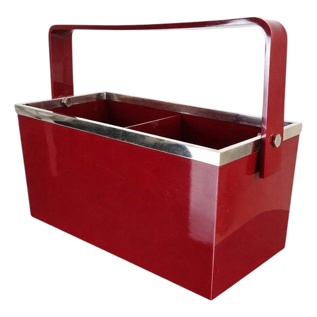 Vintage Italian Red Acrylic Magazine Holder, 1960s For Sale
