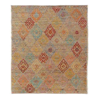 Modern Tribal Rug in Wool With Sub-Geometric Diamond Design in Colors For Sale