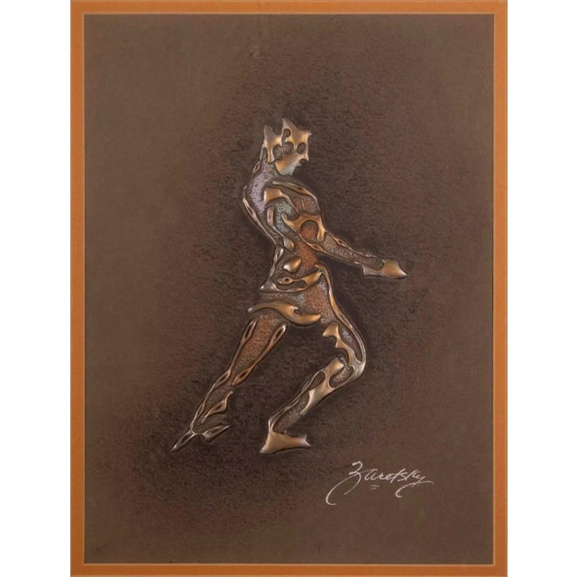 A dynamic mixed-media metallic artwork by New York artist Joel Zaretsky. Signed bottom right. Circa 1980s. A unique...