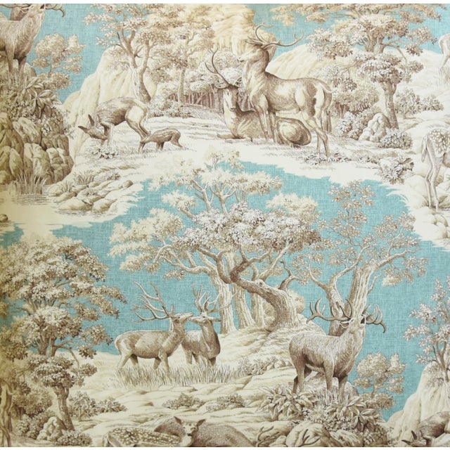 American Woodland Toile Deer & Velvet Feather/Down Pillow 25" Square For Sale - Image 3 of 5