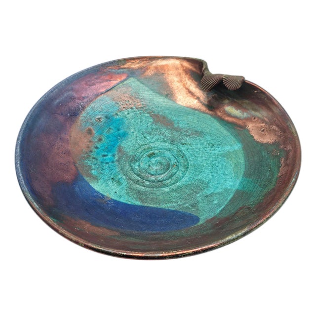 Joy Imai Iridescent Studio Ceramic Bowl With Shell Motif, 9" For Sale