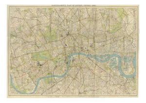 Vintage Map of Central London from Bartholomews, 1920s