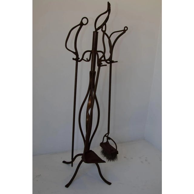 Metal Mid-Century Sculptural Iron Forged Oversized Fire Place Tools - 4 Pieces For Sale - Image 7 of 13