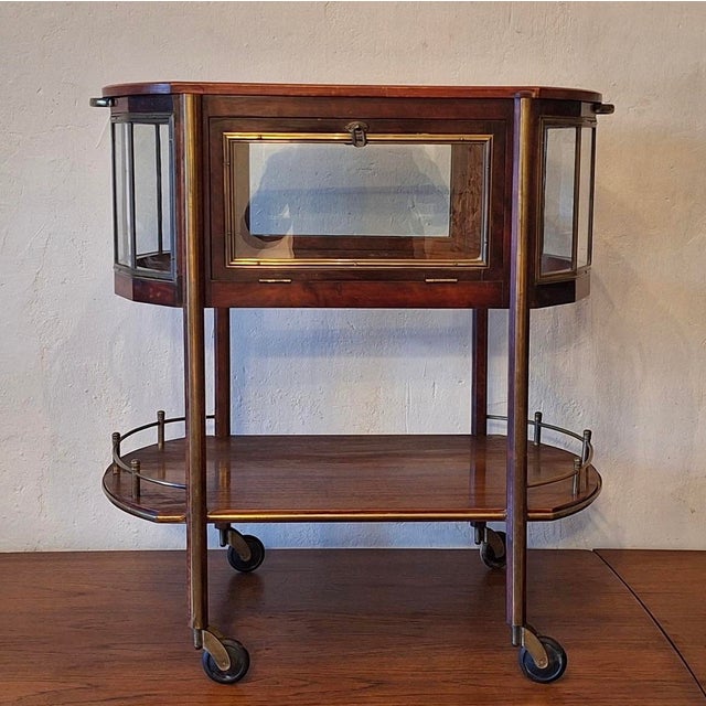 Serving Bar Cart in Mahogany, Brass and Glass, 1920 For Sale - Image 14 of 14