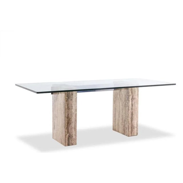 Console in Glass and Travertine. 1980s. For Sale - Image 9 of 9