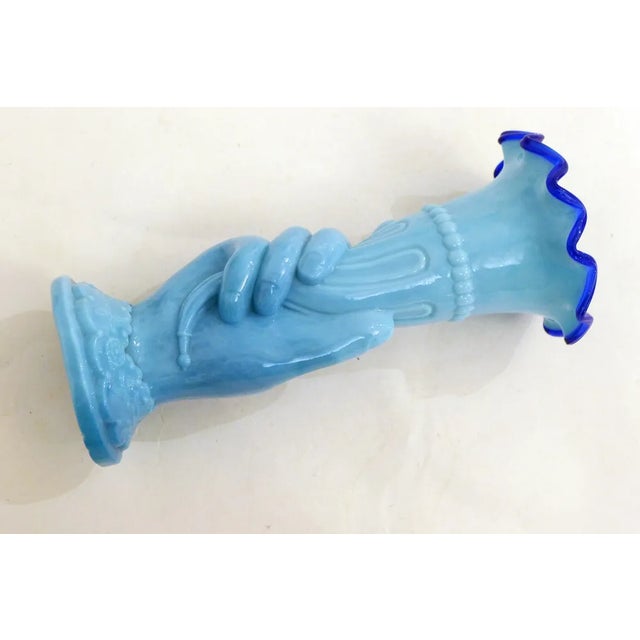 Main Au Cornet Vase in Molded Blue Opaline Glass from Valléerysthal, France, Early 20th Century For Sale - Image 3 of 11