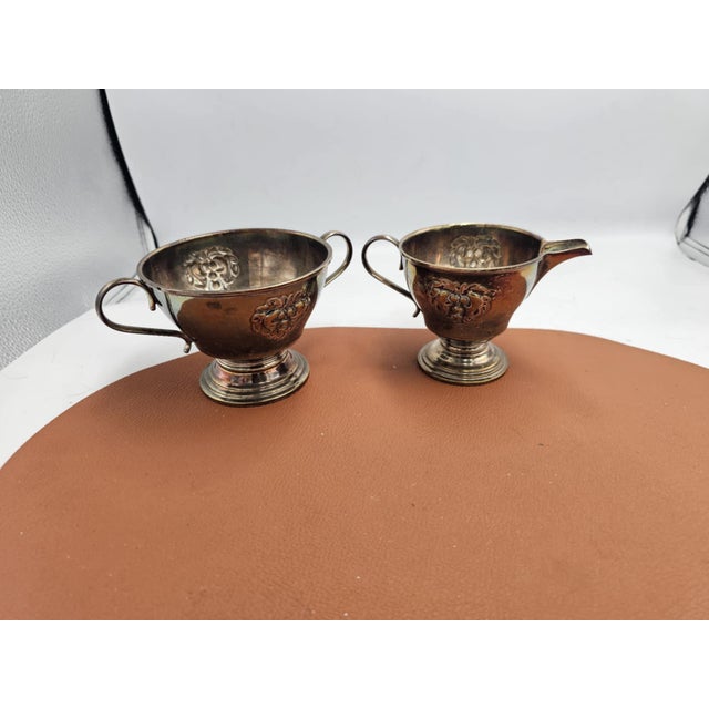 Silver-plated sugar bowl and creamer, 2 pieces, dimensions: sugar bowl height 7.8 cm, diameter 10.5 cm, width with handles...