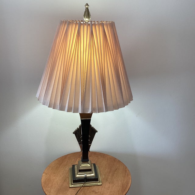 Vintage Original Rembrandt Masterpiece Brass & Metal Table Lamp, Pleated Shade For Sale In Chicago - Image 6 of 12