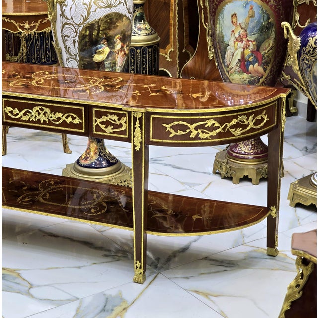 French Louis XVI Neoclassical Gilt Bronze Console Table For Sale - Image 3 of 6