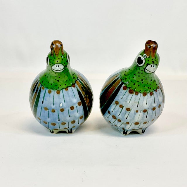 1950s Boho Chic Folk Art Mexican Tonala Hand Painted Pottery Partridges, Artist Signed - A Pair For Sale - Image 6 of 10