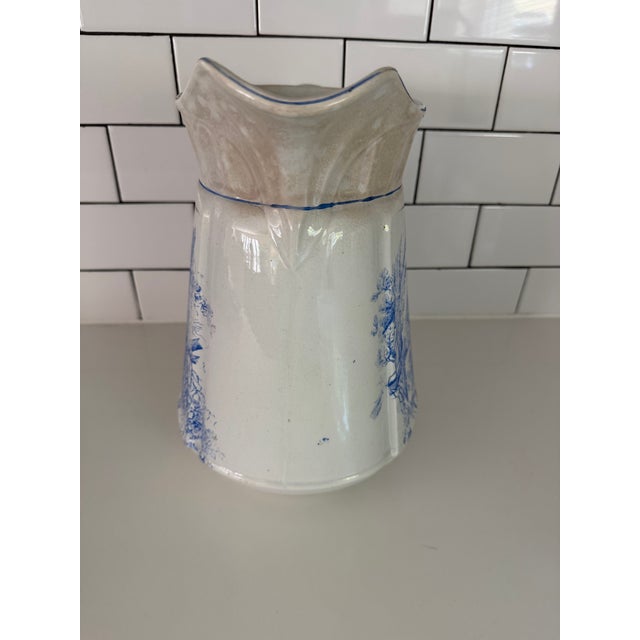 Antique Blue and White Transferware Pitcher For Sale - Image 4 of 6