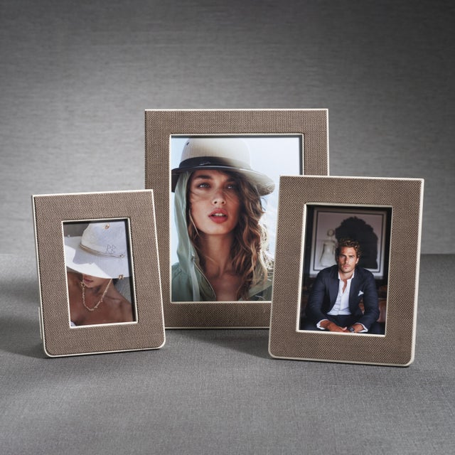 Raffia Over Nappa Cream Leather Photo Frame, 8" x 10" For Sale - Image 4 of 6