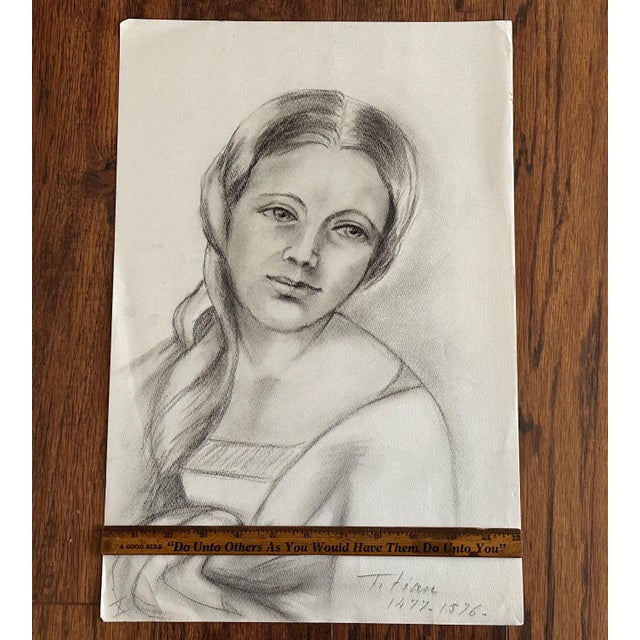 Black Mid 20th Century Old Master Artwork Drawings: Fouquet, Dürer, Titian (Set of 5) - Unknown Artist For Sale - Image 8 of 8