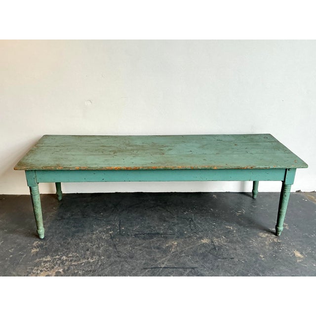 Wood Vintage Patinated Painted Farm Table For Sale - Image 7 of 12