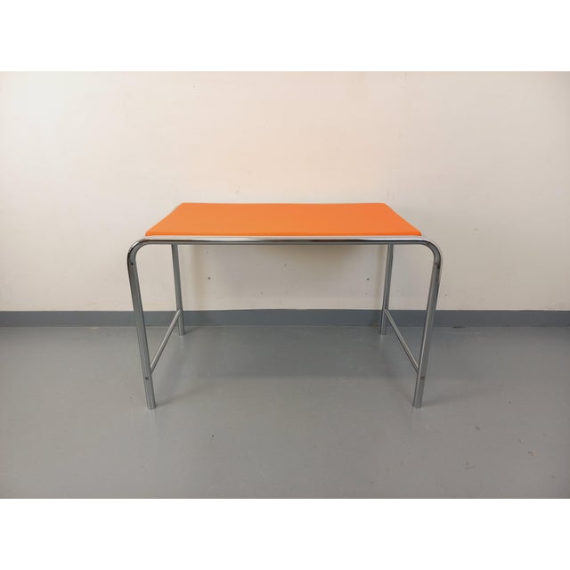 Vintage Desk in Orange Imitation Leather and Chrome, 1970s For Sale - Image 11 of 14
