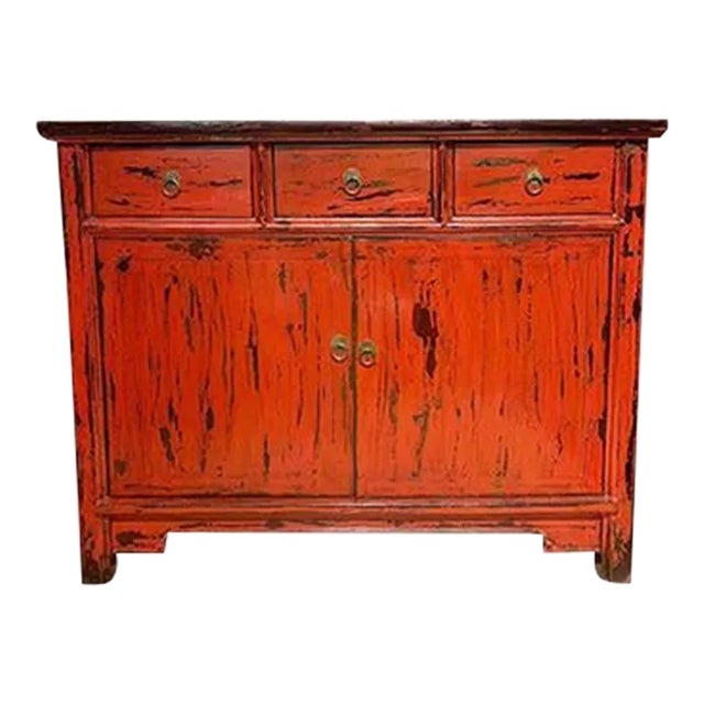1980s' Vintage Distressed Red Cabinet For Sale