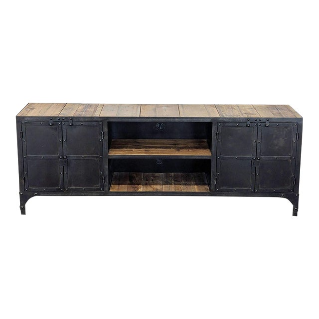 Industrial Wood and Metal Media Console For Sale