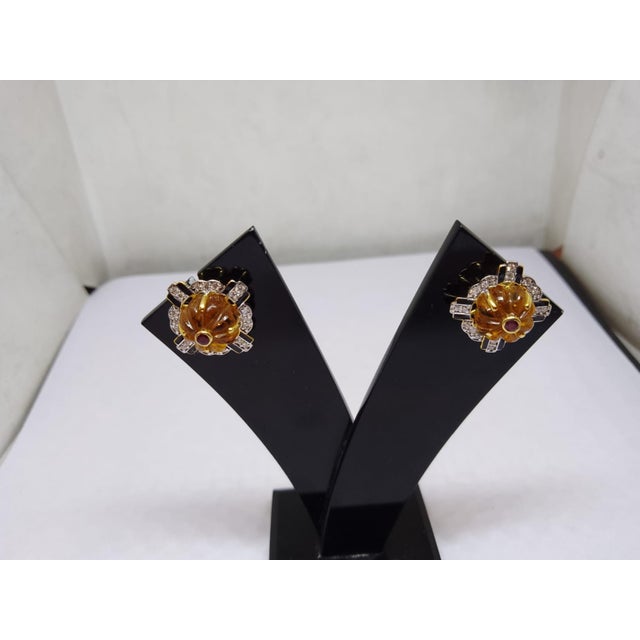 Natural Citrine 8.05cts & Diamond 0.30cts Earring in 14k Gold For Sale - Image 4 of 8