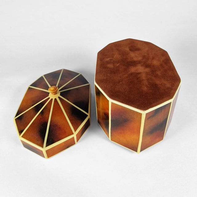 Vintage Maitland Smith Decagon Georgian Style Faux Tortoise Shell Decorative Box Caddy For Sale - Image 10 of 10