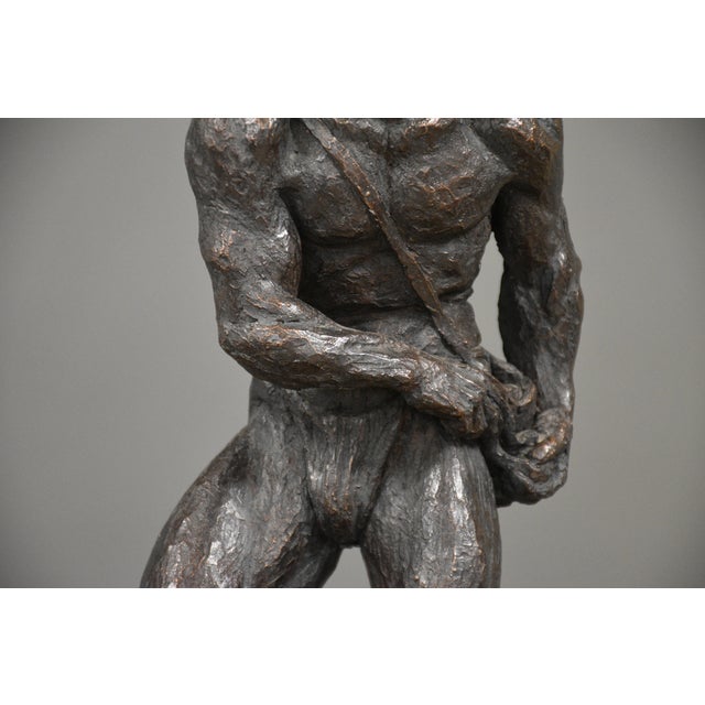 1960s 1960s Brutalist Man With a Sling Sculpture Statue by Thomas Holland For Sale - Image 5 of 11