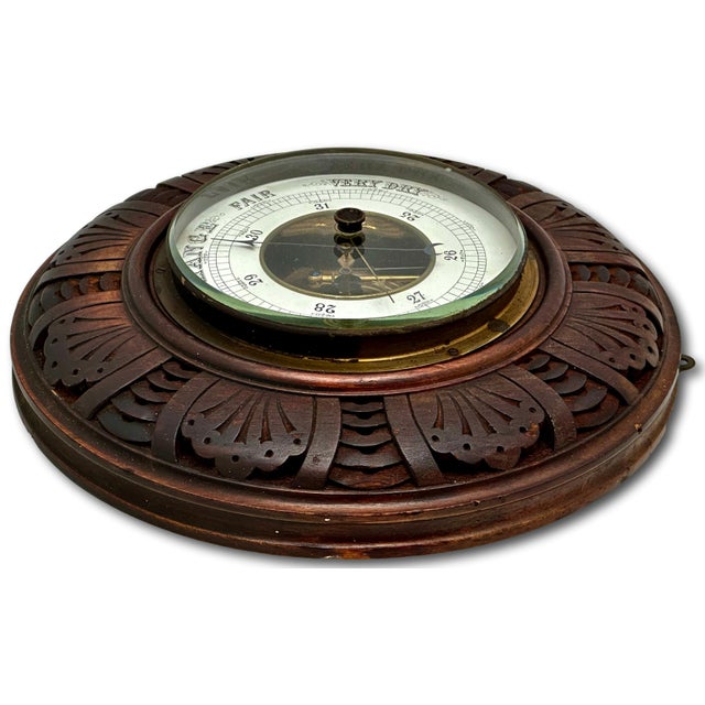 Nice Quality Antique European Hand Carved Walnut Wall Barometer - Circa Late 19th Century For Sale - Image 10 of 17