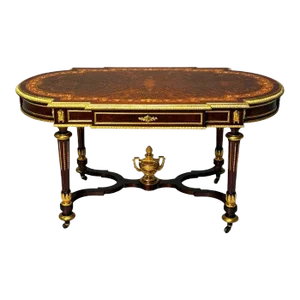 Napoleon Lll, Desk, Center Table, Bronze, Inlaid Tortoise, France, 19th Century