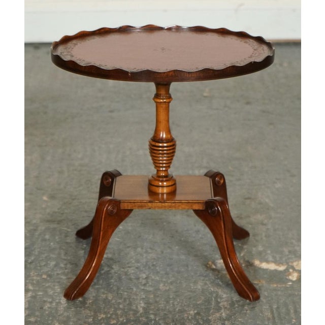 Vintage Yew Wood Burgundy Leather Top Side Table. Please carefully examine the pictures to see the condition before...