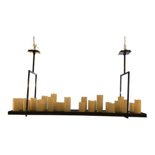 Custom Metal + Handblown Candles Pendant Light Fixture For Sale