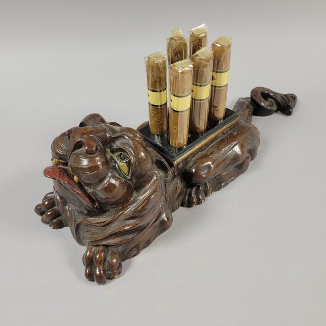 Very rare black forest hand carved lion cigar holder. This may have been used in a gentlemen's club or a man's parlor in a...