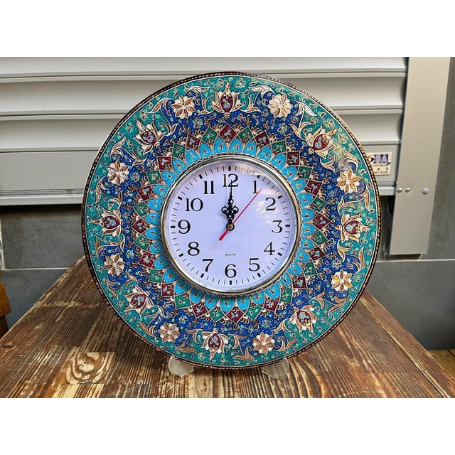 Handmade Copper Clock with Carved Flowers For Sale - Image 4 of 8