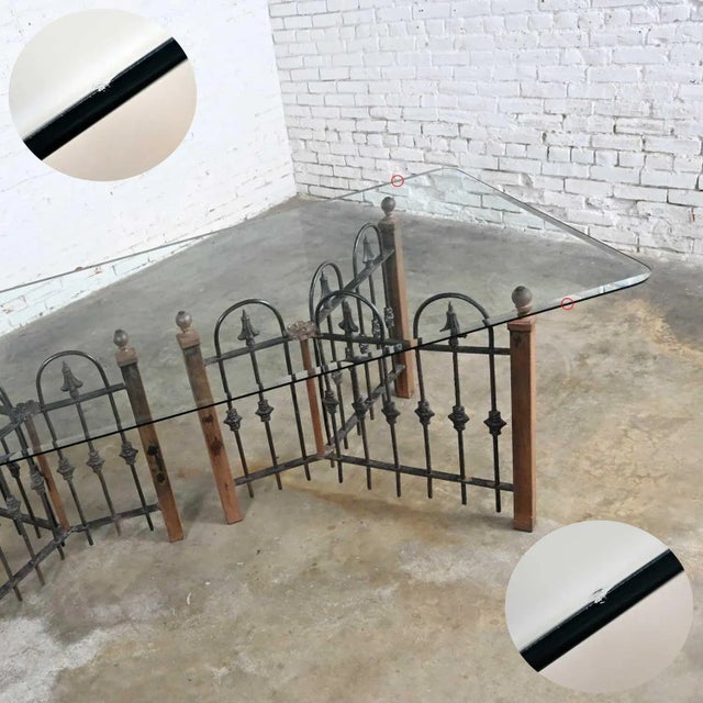 Vintage Rustic Wrought Iron Fence Base Custom Dining Table & Rectangle Beveled Glass Top For Sale - Image 12 of 13