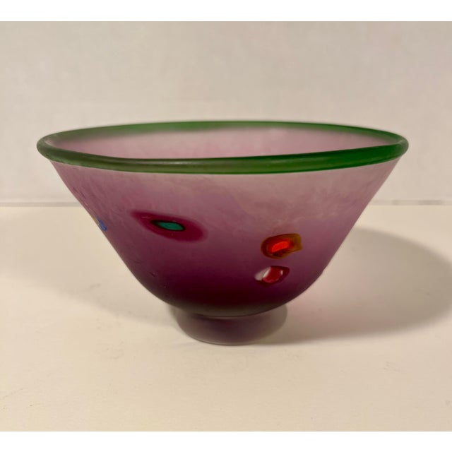 2000 Peter Viesnik Auckland, New Zealand Matt Finish Murini Art Glass Bowl Aprox. dimensions: 3.1"H x 5.5" diameter Very...