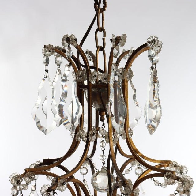 Antique French Louis XIV Style Brass & Italian Cut Crystal 8-Light Chandelier For Sale - Image 11 of 15