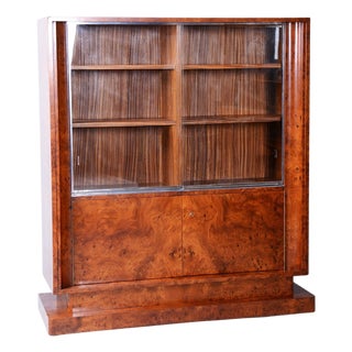 Art Deco Bookcase in Elm and Mahogany, 1920s For Sale