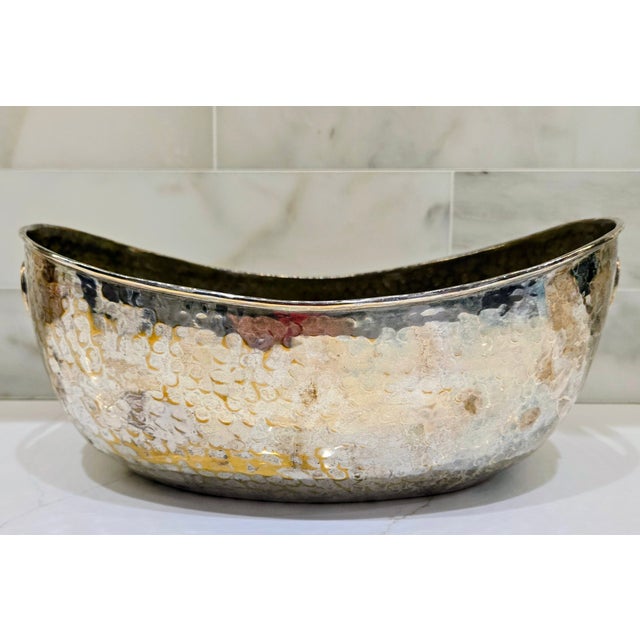 Mid-Century Modern Mid-Century Hammered Brass & Silver Plated Handle Bowl For Sale - Image 3 of 9