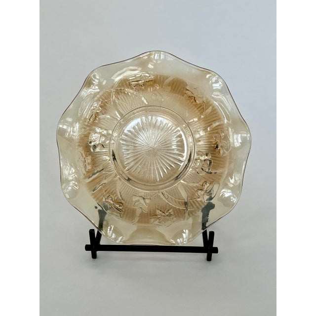 1930s Iris Marigold Depression Glass Serving Bowl For Sale - Image 4 of 4