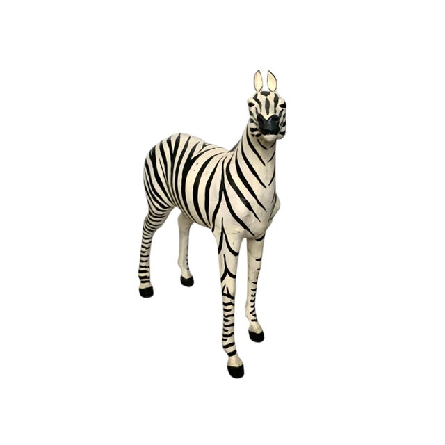 Safari Late 20 Century Zebra Sculpture Leather Wrapped XL Statue Vintage Safari Whimsical Decor For Sale - Image 3 of 8
