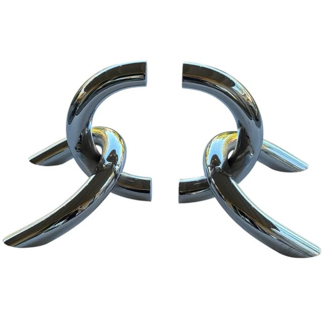 1970s Vintage Sculptural Tubular Steel & Chrome Bookends- a Pair For Sale In Phoenix - Image 6 of 7