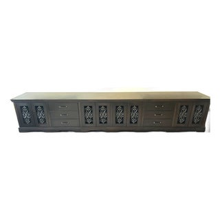 Exceptional Custom Solid Maple Media Console / Credenza With Pocket Doors & Integrated Power For Sale