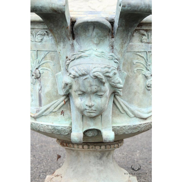 Antique Pair of Lead Alloy Outdoor Garden Urns For Sale - Image 11 of 12