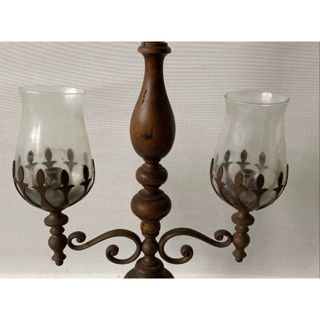 Rustic Antique Rustic Dutch Golonial Style Plug in Table Lamp With Glass Shades For Sale - Image 3 of 9
