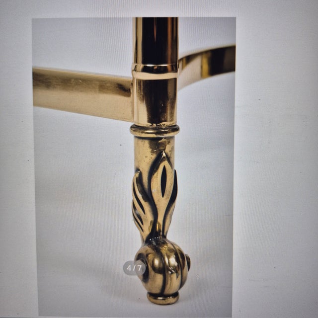 Mid-Century Modern Vintage Half Moon Glass Top Brass Metal Claw Hoofed Feet Console Table For Sale - Image 3 of 4